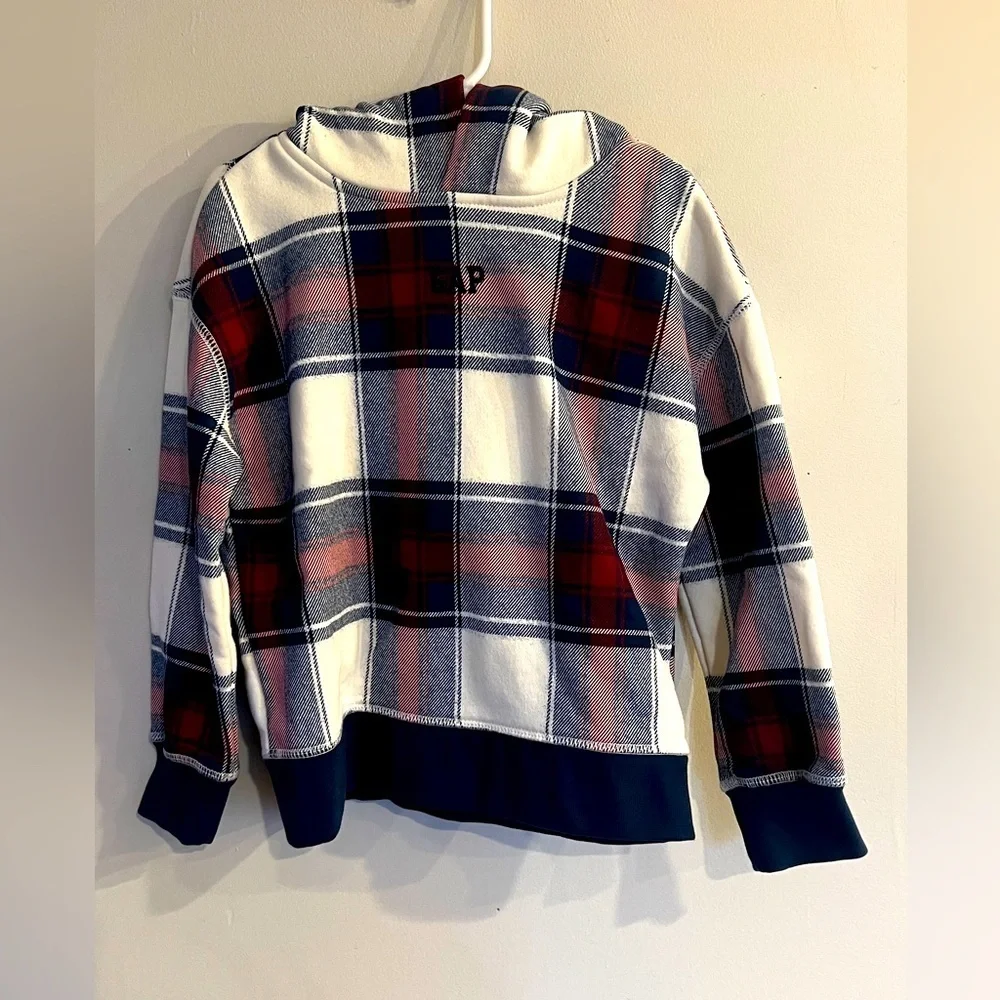 GAP KIDS White & Red Plaid Logo Pullover Hoodie Size XS